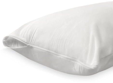 Duérmete Online - Funda Protectora para Almohada con Cremallera, Impermeable y Transpirable, Tacto Suave, Tejido Algodón Natural, Antiácaros y Antibacterias, Blanco, 135 x 40