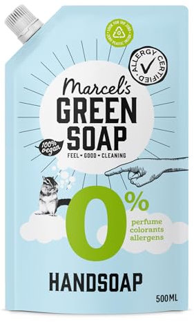 Marcel's Green Soap - Handseife Nachfüllung 0% - Hypoallergen - Flüssigseife Nachfüllpack - Vegan - 97% Biologisch abbaubar - 500 ml