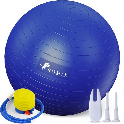 ROMIX Exercise Ball 65cm 55cm 75cm, Anti burst Pregnancy Ball with Hand Pump, Extra Thick Birthing Ball, Slip Resistant Fitness Swiss Yoga Gym Ball for Yoga, Labour, Pilates, Fitness, Stability