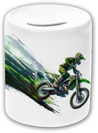 Maus-Design Keramik Spardose personalisiert mit Name, Motocross | Schriftartwahl
