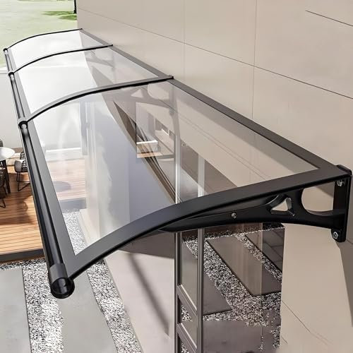 Auvent De Porte Et Fenêtres Extérieure, Marquise En Polycarbonate Résistante, Auvent Avec Grande Gouttière, Contre Pluie Neige UV, Pour Maison, Balcon, Garage, Fenêtre, Terrasse(Transparent,60x60cm/24
