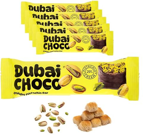 Dubai Schokolade 5 Riegel - Knusprige Schokoladentafel mit zarter Pistaziencreme und Kadayif - Premium Schokolade aus Dubai - Original Dubai Schokolade (5x55g) (5er-Pack)