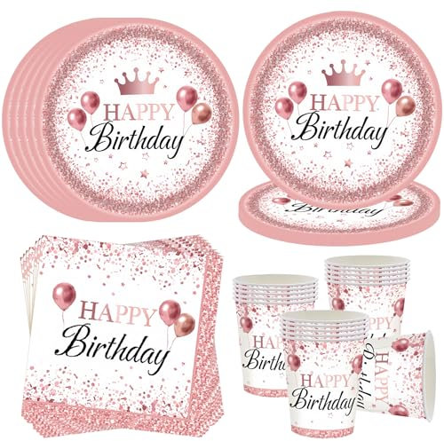 Set di stoviglie per feste in oro rosa, per 16 ospiti, per feste di compleanno, per uomini, donne, bambini, decorazione di compleanno
