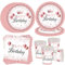 Vaisselle de fête en or rose pour 16 invités - Assiettes en carton - Décoration d'anniversaire - Pour hommes, femmes et enfants