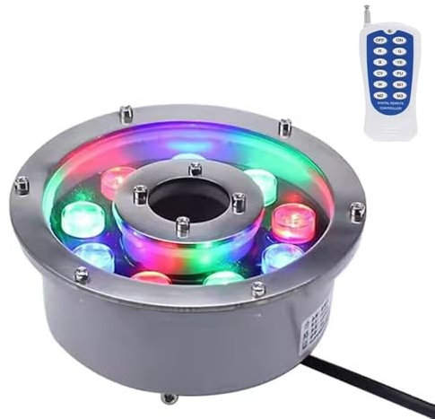 LED Ring Fountain Lamp - Submersible RGB Lights, 12/24V Park Square LED Underwater Light, Waterproof IP68 Embedded Fountain Pool Spotlight, Stainless Steel Color Landscape Lights(6w(12V))