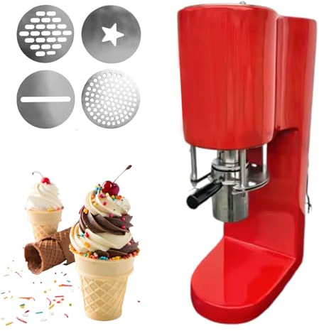 richigblosmum Eismaschine für Gewerbe & Haushalt - 4 Austauschbare Formen, Leicht zu Reinigen, Kompakt & Tragbar, 80W Elektrische Gelato-Presse für Spaghetti- und Wirbel-Desserts Red