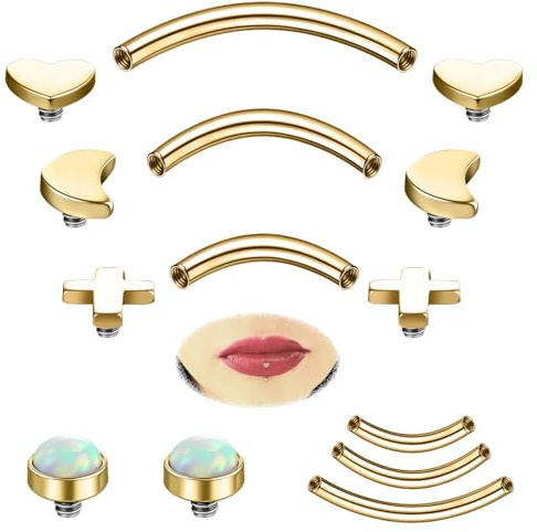 ZS Edelstahl CZ Opal Rook Piercing Schmuck Banane Augenbrauen Barbell Helix Labret Piercing Lippe Lippenpiercing Daith Belly Bar Silber Gold Kugel Curved Barbell 16G (4 Paar Oberteile, Gold)