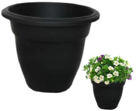 Shop4allsorts Black 30cm small round bell plant pot - plastic plant pot - small indoor and outdoor garden planter - traditional bell shape pot.