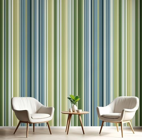 DLERFLOVR Papier Peint Panoramique Rayures Verticales Papier Peint Soie Rayures Verticales XXL Poster Tableaux Décoration Murale pour Salon Chambre Tv Fond, 400x280cm, Vert Sauge