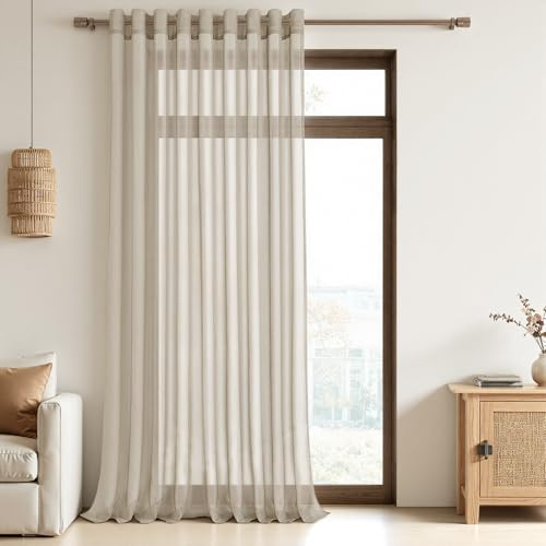 MRTREES Gardinen Wohnzimmer Lang mit Ösen, Vorhang Beige Transparent 1 Stück, 245 cm Lang 300 cm Breit, Gardinen Wohnzimmer Modern Durchsichtig Gardine für Schlafzimmer Küche