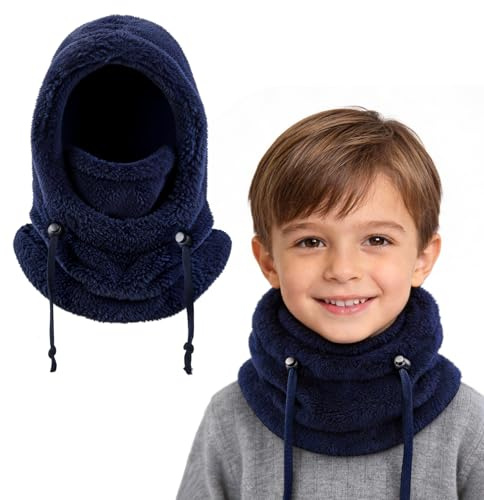 AYPOW Cagoule d'hiver Thermique pour Enfants 3-10, Multifonction Coupe-Vent Réglable Masque de Ski, Bonnet en Polaire Chaude, Casquette Cache-Cou Tour de Cou écharpe pour Garçons Filles Plein Air