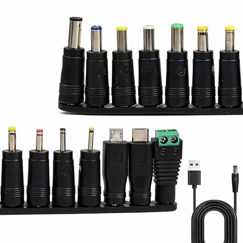 AYHYHLJZJ Cable USB a DC Con 14 Conectores — Cable De Alimentación 5V 2A Con Enchufe Hembra Para Alimentación, Adaptador Universal Con 14 Puntas Intercambiables Para Routers, Afeitadoras, TV Boxes