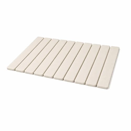 Acomoda Textil – Alfombra de Baño de Piedra Diatomita 40x60 cm Enrrollable. Tapete Antideslizante de Secado Rápido y Alta Absorción Práctico, Higiénico y Funcional para Hogar (Rejilla Beige)