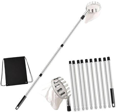 Adjustable Length Fruit Harvest Handle Commercial Grade Stainless Steel Construction Lightweight Design for Park Farm Home Gardening High Reach Fruit Pickers for Trees
