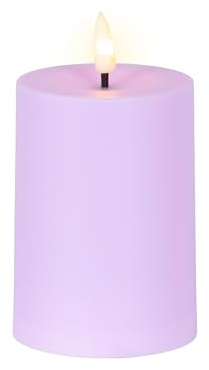 Lumineo Solar LED Kerze Outdoor 7x10cm Kunststoff - Solarkerze Gartendeko für Außen & Garten - Outdoorkerze batteriebetrieben - Dekokerze Stumpenkerze - Helllila Warmweiß