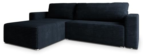 Masseno Ecksofa CALTI T mit Schlaffunktion L-Form, Modern Sofa mit Bettkasten, Wohnzimmersofa, Couch, Soffa, Bettsofa, Couchgarnitur - Schwarz, TILIA 100