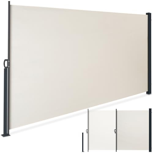 tectake® Toldo Retractil Exterior Lateral, Separador de Ambientes, Toldo Impermeable Enrollable, Toldos Exterior Terraza, Estructura de Acero, Mecanismo Automático - 160 x 300 cm Beige