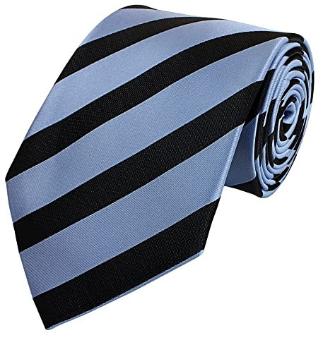 Fabio Farini - Herren gestreifte Krawatte in 8cm Breite, Schlips klassisch Robuste Pflegeleichte Mikrofaser für alle Anlässe wie Hochzeit, Beerdigung, Konfirmation oder Business Hellblau Schwarz