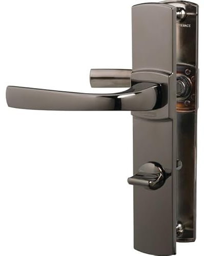 Vachette Set de Poignées de Porte sur Grande Plaque MUZE - Version à Condamnation Portes WC/SDB, Entraxe 195 mm - Système de Pose Facile - Zamak Résistant - Finition Diamant Noir - Garantie 10 Ans