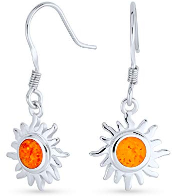Irradiance Orange Feuer Erstellt Opal Sommer Spaß Sunburst Baumeln Ohrringe Für Frauen Jugendliche .925 Sterling Silber Fisch Draht