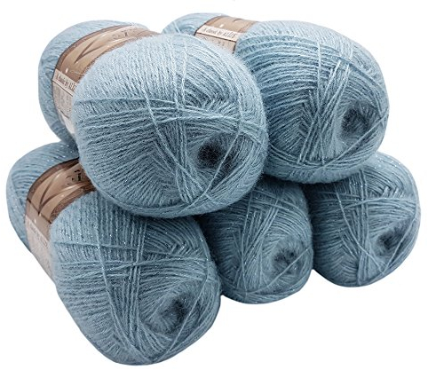 5 x 100 g Alize Glitzerwolle, Effektwolle einfarbig, 500 Gramm Metallic - Wolle mit 20% Woll-Anteil (graublau 114)