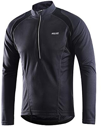 ARSUXEO Radtrikot Herren Langarm MTB Jersey Halber Reißverschluss Radbekleidung 6031 Grau M