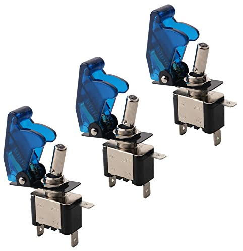 QitinDasen 3Pcs Auto Interruttore a Levetta, con Blu LED Indicatore Blu Impermeabile Copertura, ON-OFF 2 Posizione 3 Pin SPST Interruttore a Bilanciere, per Auto Camion Barca (20A / 12VDC)