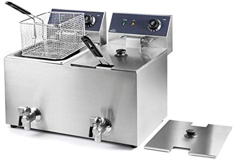 LACOR 69469 69468-Freidora eléctrica Doble con Grifo Profesional 3250 W (x2), 16 L, Acero Inoxidable
