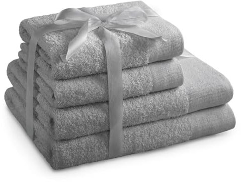 AmeliaHome Handtuch Set Stahl 2 Handtücher 50x100 cm und 2 Duschtücher 70x140 cm 100% Baumwolle Qualität Saugfähig Silber Grau Amari