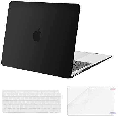 MOSISO Hülle Case Kompatibel mit MacBook Air 13 Zoll 2022 2021 2020 2019 2018 A2337 M1 A2179 A1932 Retina Display, Plastik Hartschale & Tastaturschutz & Displayschutz, Schwarz