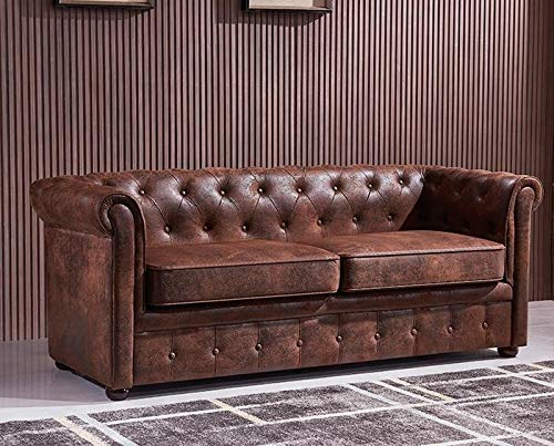 jvmoebel England Style Chesterfield Sofa Couch Leder Polster Braun Dreisitzer