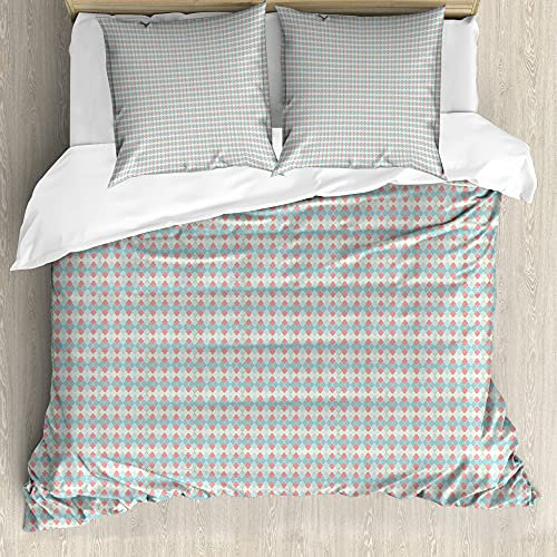 ABAKUHAUS Quatrefoil Ensemble de Housse de Couette, Pastel Mesh, Décor de Chambre, 3 Pièces avec 2 Taie d'oreiller, 155 cm x 220 cm - 80 x 80 cm, Multicolor Rose Pastel