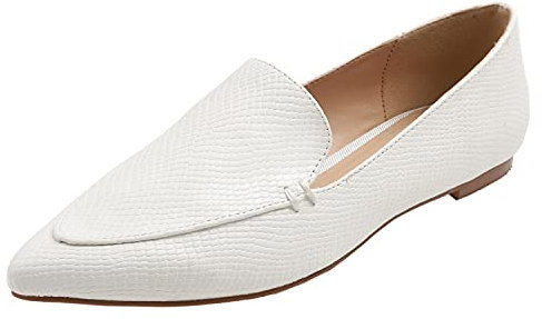 Feversole Women's Pointed Pumps, de Mujer I Flats Pisos de Mujer I Pisos Puntiagudos I Zapatos sin Cordones BailarinasSerpiente Blanco 37 EU