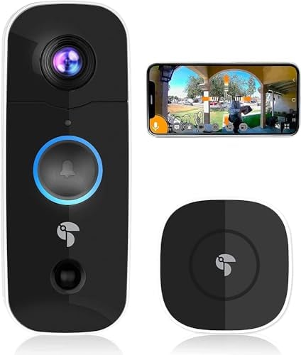 TOUCAN Kabellose Video-Türklingel mit Klingeltürklingel, XL-Akku, 1080p HD-Videoaufnahme mit 180-Grad-Ultra-Weitwinkel, Zwei-Wege-Talk und Sirenen-Alarm