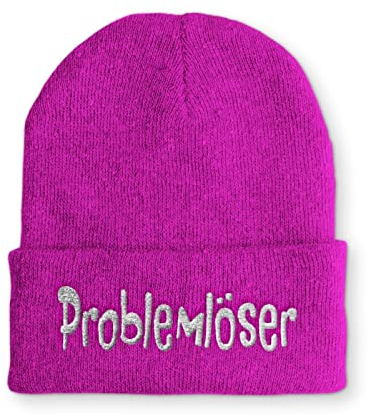 Problemlöser Mütze Statement Beanie Mütze mit lustigem Spruch, Farbe: Pink