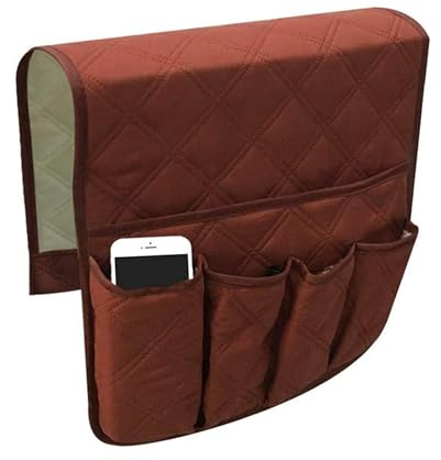 SystemsEleven Armrest Covers for Living Room Anti-Slip Sofa - TV Remote Control Organizer - Arm Caddy Holder Desk Chair Armrest Hanging Storage for Phone, Tray, Tea Cup, Pen, Magazines (Coffe Brown)