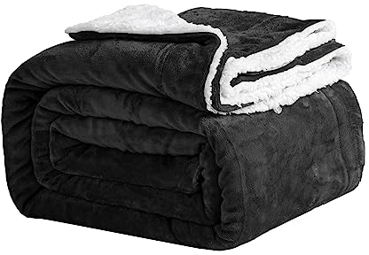 Good Nite Kuscheldecke 230x270cm Schwarz Fleecedecke Wohndecke Decke Sherpa Sofaüberwurf Couchdecke Warm Winter Weich (Schwarz, 230x270cm)