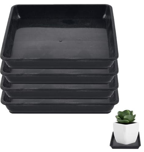 Confezione da 4 sottovasi quadrati in plastica, 12 mm, ornamenti da giardino per la casa, piattini quadrati in plastica, vassoi antigoccia extra large, per interni ed esterni, vassoio per fioriere
