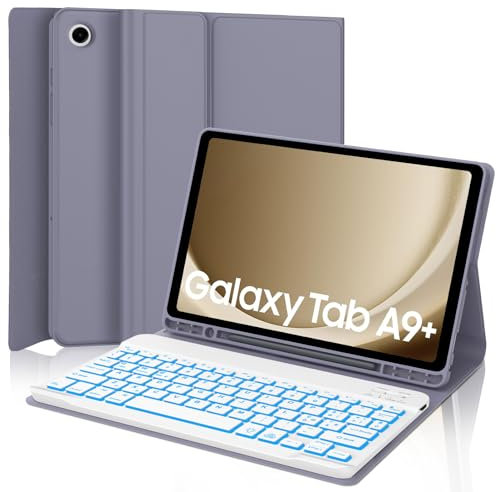 WINCHKING Tastiera per Samsung Galaxy Tab A9 Plus 11, Cover con Tastiera Galaxy Tab A9+, Italiano Bluetooth Retroilluminata Rimovibile Keyboard per Samsung a9 Plus Tablet 2023 11 Pollici, Lavanda