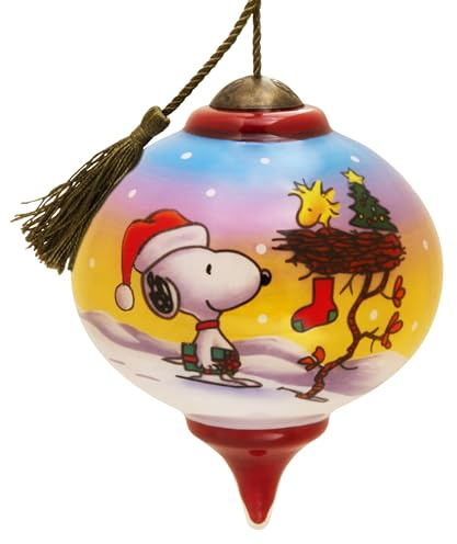 Hallmark Peanuts Ne'Qwa Art Snoopy und Woodstock Weihnachtsschmuck, handbemaltes Glas