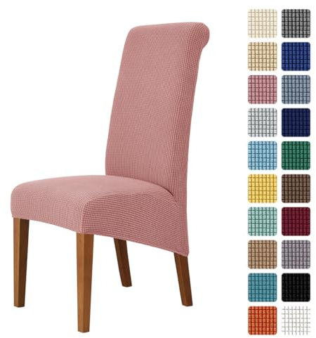 Odot Stuhlhussen Esstisch Mit 2/4/6 Stühlen Set, Stretch Stuhlhussen Hussen Einfarbiger Jacquard Stuhlbezug, Waschbarer Hoher Rücken Sesselbezug für Restaurant (Rosa,4er Set)