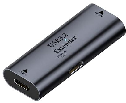 QIANRENON USB C a USB3.2 Amplificación de Señal, Adaptador Alargar 10 m USB C Entrada USB 3.2 Salida Salida de Carga de Datos a Gran Distancia Conexión de Datos 5Gbps 5V/3A, LED/Al casco, USB C 15W