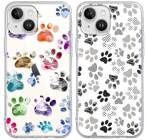 Foonary 2 Pack Clear Print Phone Case Compatible with iPhone 14/iPhone 13 6.1, Slim Soft Silicone with Cute Dog Design Aesthetics Transparent Pattern Cases, Shockproof Bumper Protector Cover