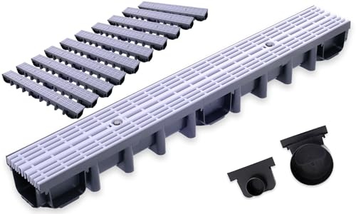Durabern Entwässerungsrinne Set Entwässerungsrinnenset 98 mm - Hochwertige Ablaufrinne für Garten, Hof & Terrasse (10m, Grau - Line)
