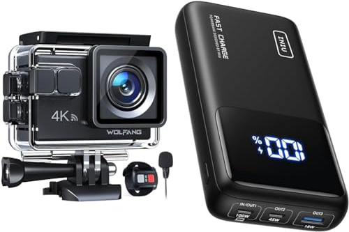 WOLFANG GA100 Action Cam 4K 20MP Unterwasserkamera & INIU Power Bank, 100W 25000mAh Powerbank