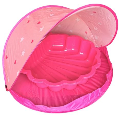 Coquillage à sable et à eau (rose avec couverture), 1 demi-coquillage, 1 tente pop-up (protection solaire)