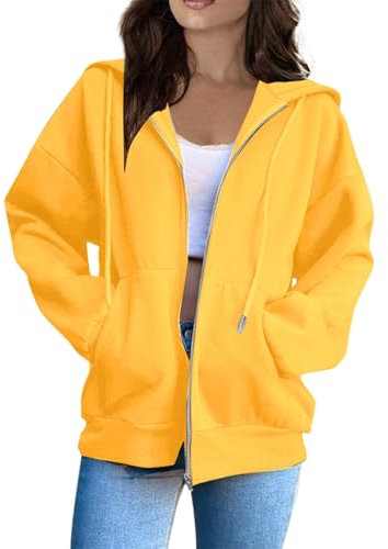 Sweat à Capuche pour Femme - Couleur Unie - Sweat a Capuche Femme Zippé Sweat-Shirt à Manches Longues Décontracté Chaude Chic Et Elegant Veste Pas Cher