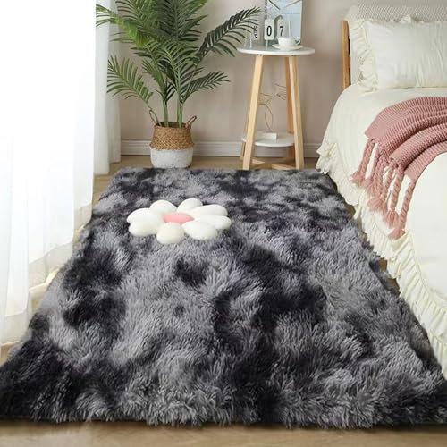 XUEDNGM Flauschiger Teppich Teppich Shaggy 110 x 150 cm Anti-Rutsch, Flauschig, Weich, Waschbar, Langflor Area Rugs Teppich Hochflorige rutschfeste Teppiche für Wohnzimmer, Schlafzimmer, Dunkelgrau
