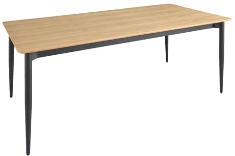 Meubletmoi Ausziehbarer Esstisch, L. 200/300 x 100 cm, mit rechteckiger Platte, Eschenholzfurnier und runden Füßen, Metall, Schwarz – Industriestil – Jolene