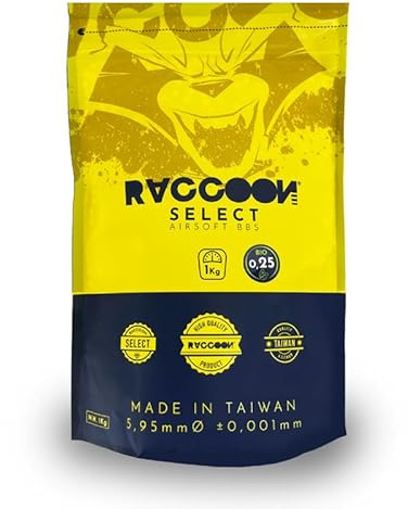 Bolsa de Bolas para Airsoft Blancas biodegradables - 1 kg BBS - 0,25 Gramos - Marca Raccoon Select